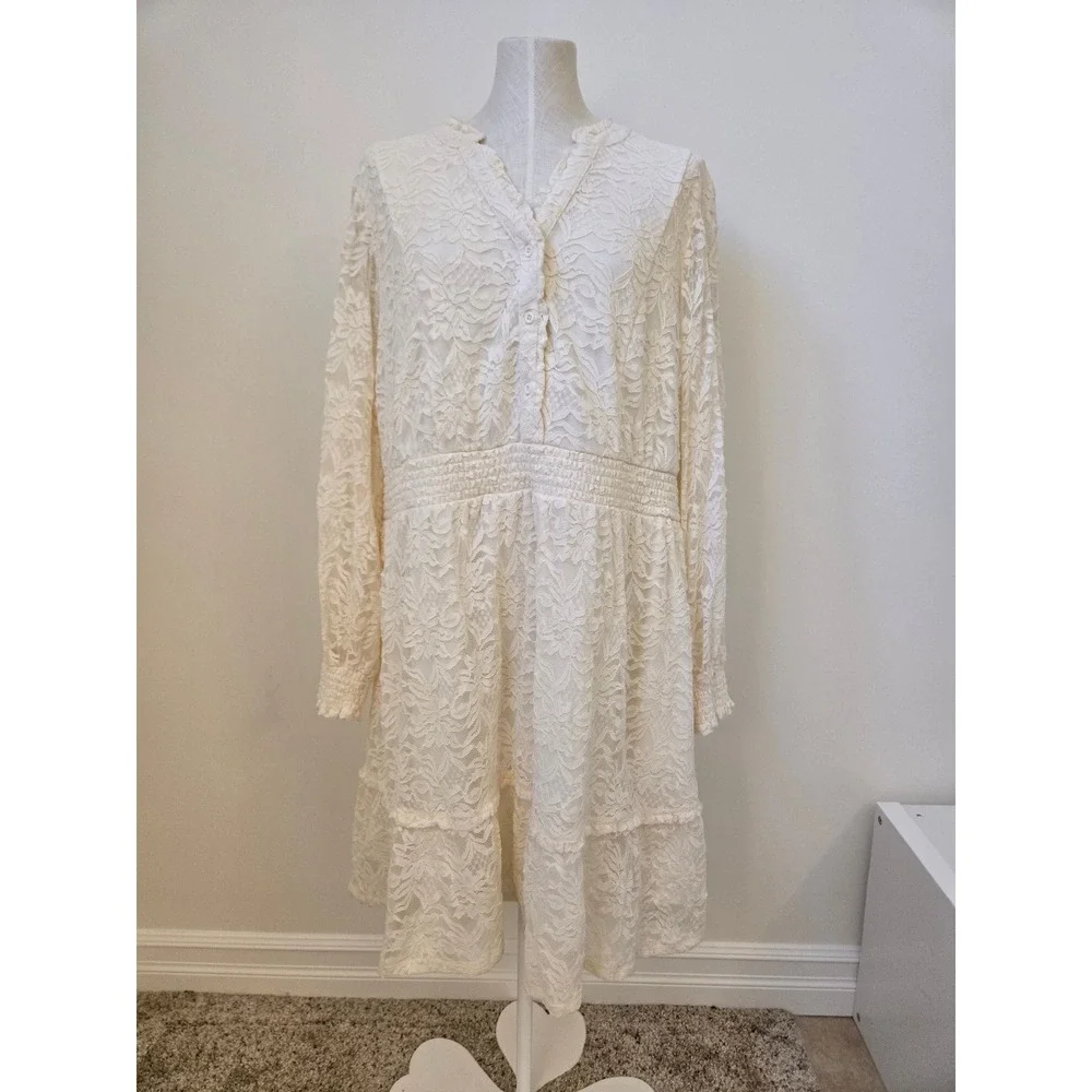 white lace dress cover up Women's The Breeze In My Hair White Open Knit Cover Up Mini Dress | Size: L main image 0